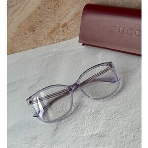 NEW Gucci GG0026O Transparent Lilac Cat Eye Eyeglasses Frames